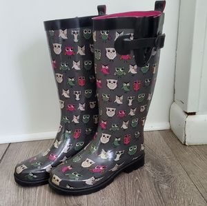 Women's Capelli Owl Rain Boots, size 6